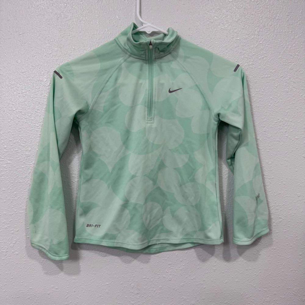Nike Kids Dri-FIT Mint Green Geometric 1/4 Zip Running Pullover Top Size‎ S